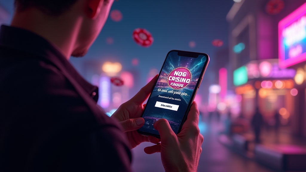 Oferta sin depósito mostrada en un móvil dentro de un casino oscuro