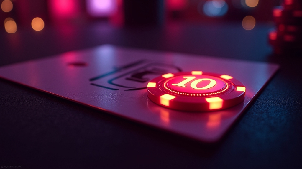 Bono promocional de 10 euros sobre una mesa de casino iluminada