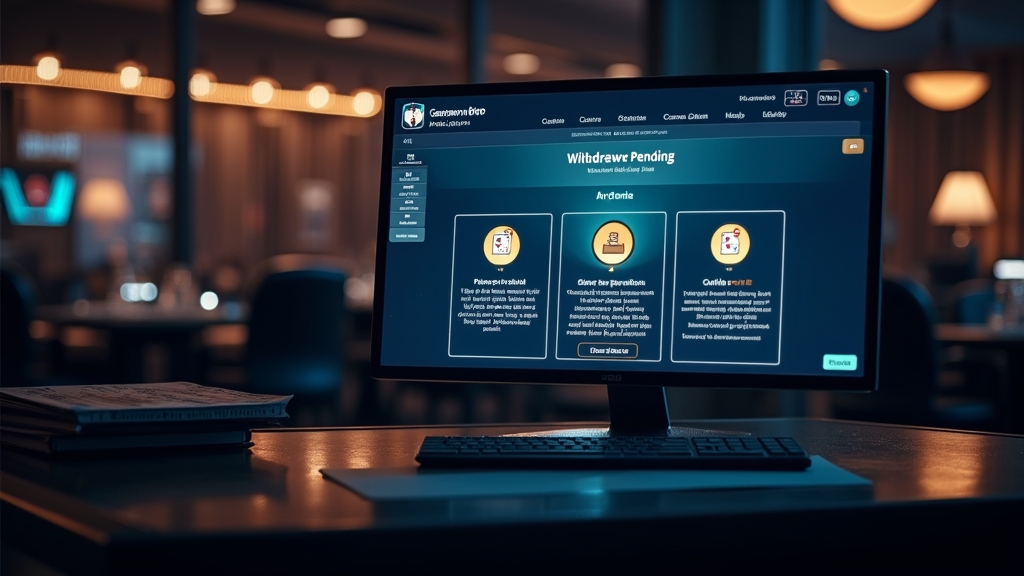Pantalla de retiro pendiente con avisos y revisión de datos en un casino